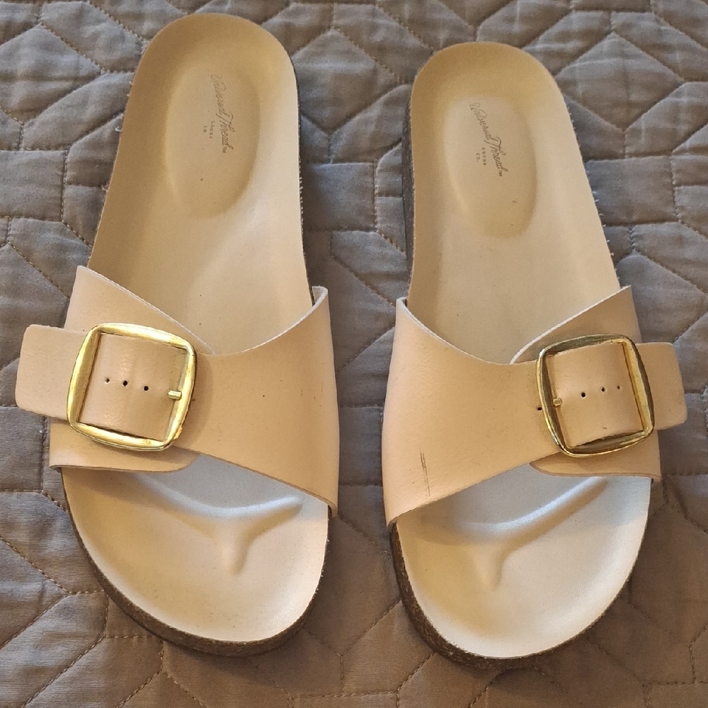 Universal Thread Cream Slide Sandals with Gold Buckle